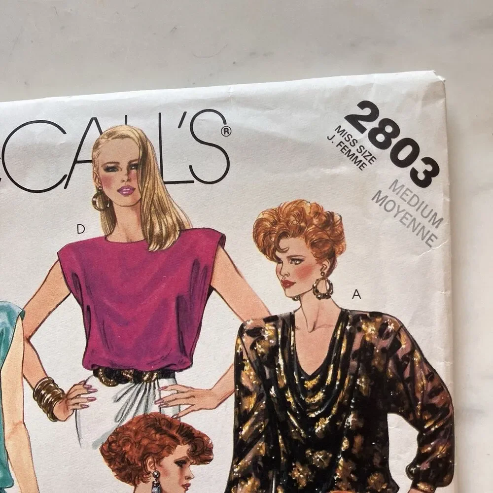 Vintage McCall’s Pattern‎ 2803 Women’s Long Sleeve Tops Size 14-16 Medium Uncut